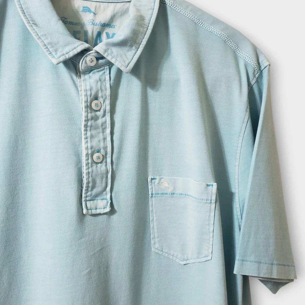 Tommy Bahama Relax Mens Pima‎ Cotton Short Sleeve Polo Shirt Pocket Pool Blue XL